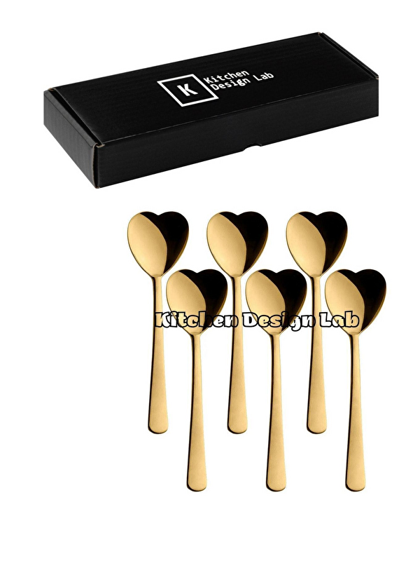 Kitchen Design Lab Gold Kalp Şekilli 6'lı Dondurma ve Tatlı Kaşığı - Kutulu Altın Renk Dondurma ve Tatlı Kaşığı 6 Adet