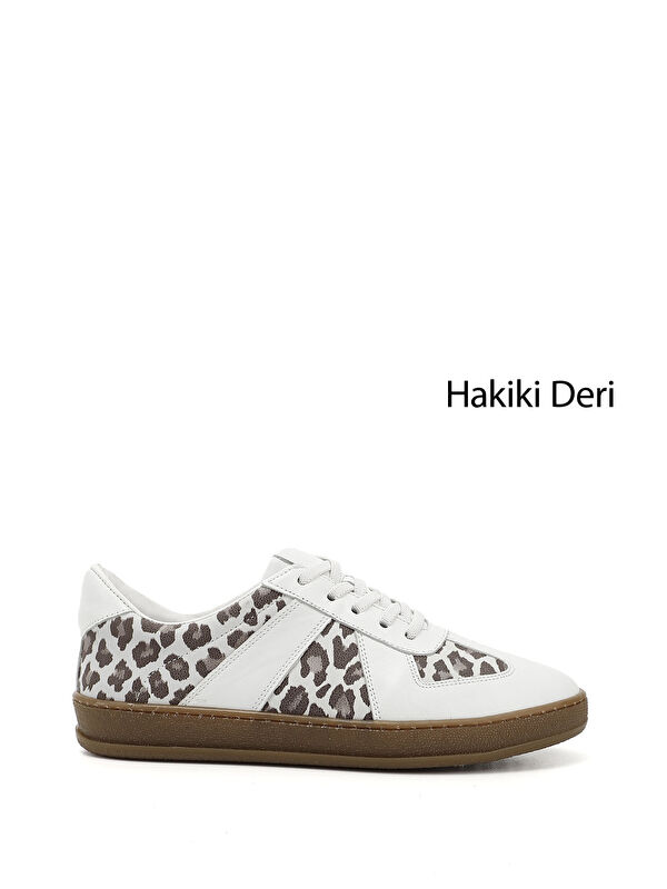 GÖNDERİ(R) Kadın BEYAZ-AÇIK GRİ Lastik Bağcıklı Hakiki Deri Sneaker