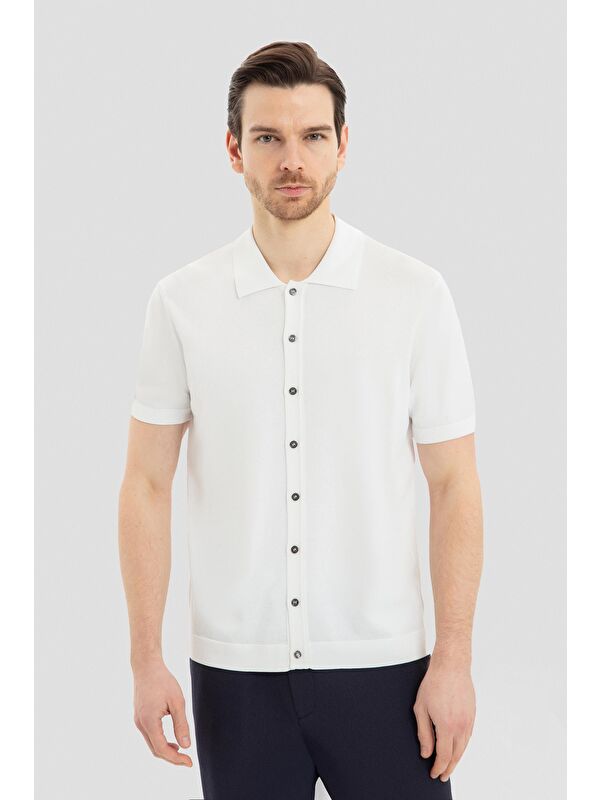 Sabri Özel Ekru Regular Fit Triko Polo Yaka Erkek Gömlek