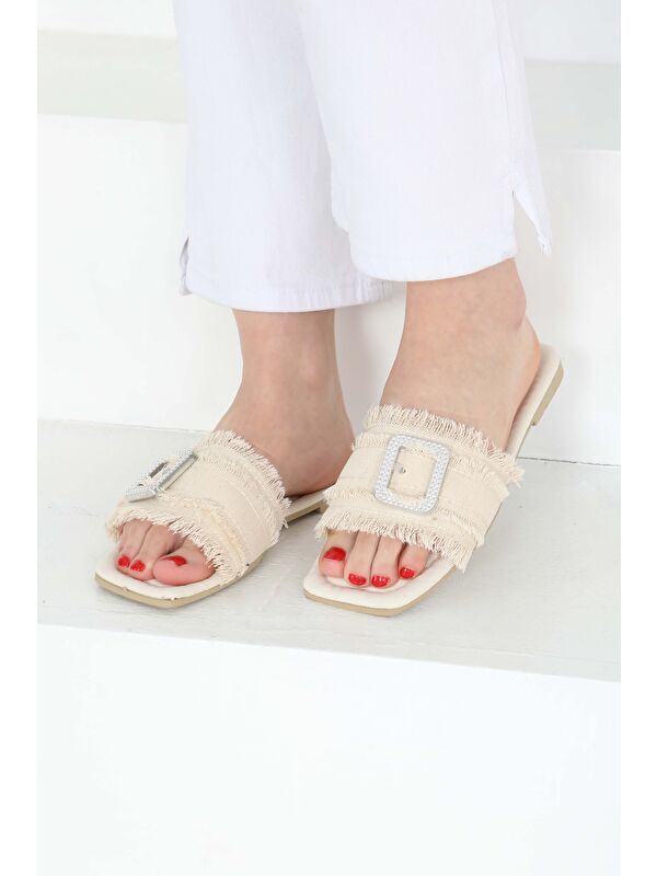 Kadın Krem Tokalı Jean Terlik 27159 - Görsel 3