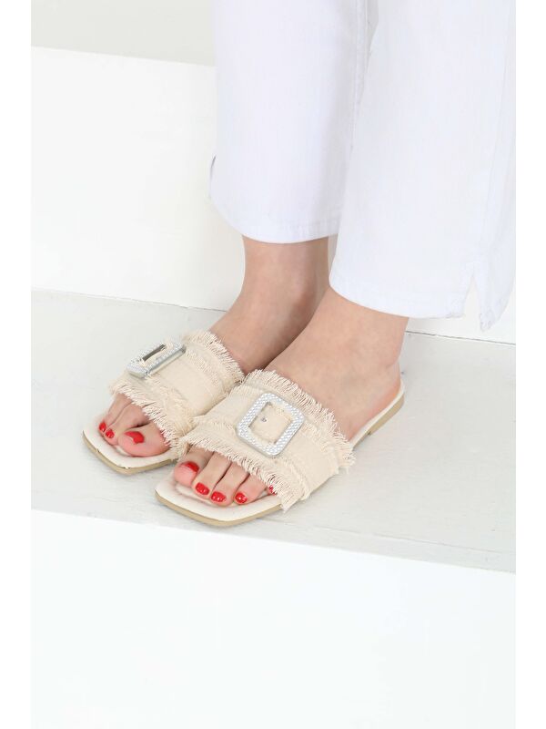 Kadın Krem Tokalı Jean Terlik 27159 - Görsel 4