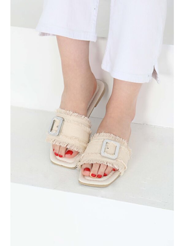 Kadın Krem Tokalı Jean Terlik 27159 - Görsel 6