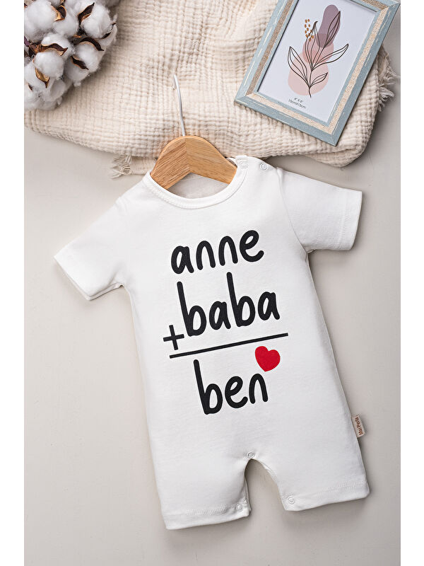 Mai Perla Unisex Organik Beyaz Anne Baba Baskılı Yandan Çıt Çıtlı 0-12 Ay