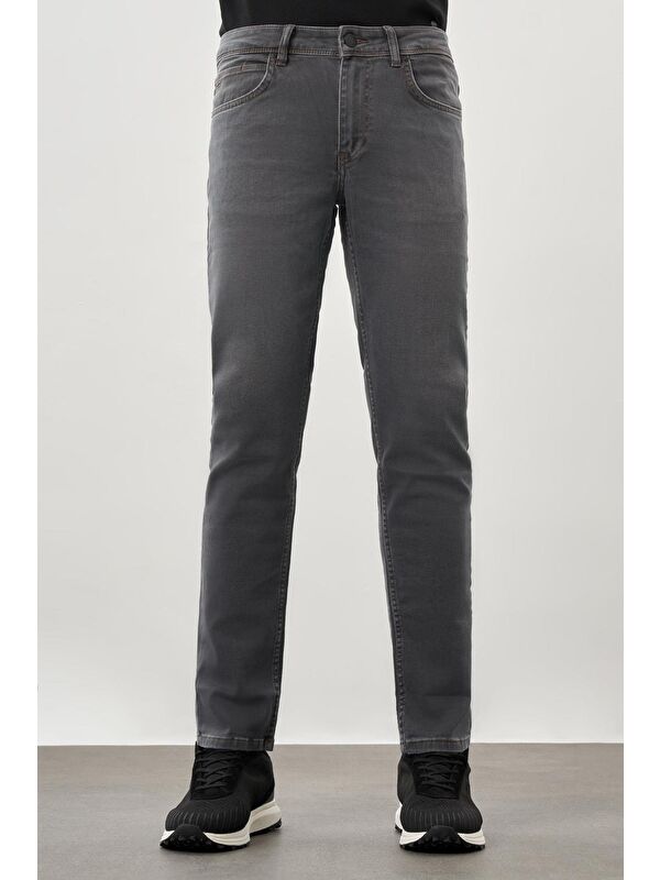 İMZA Açık Füme Düz Gabardin Pamuklu 5 Cep Slim Fit Casual Denim Jean Pantolon 1023245158