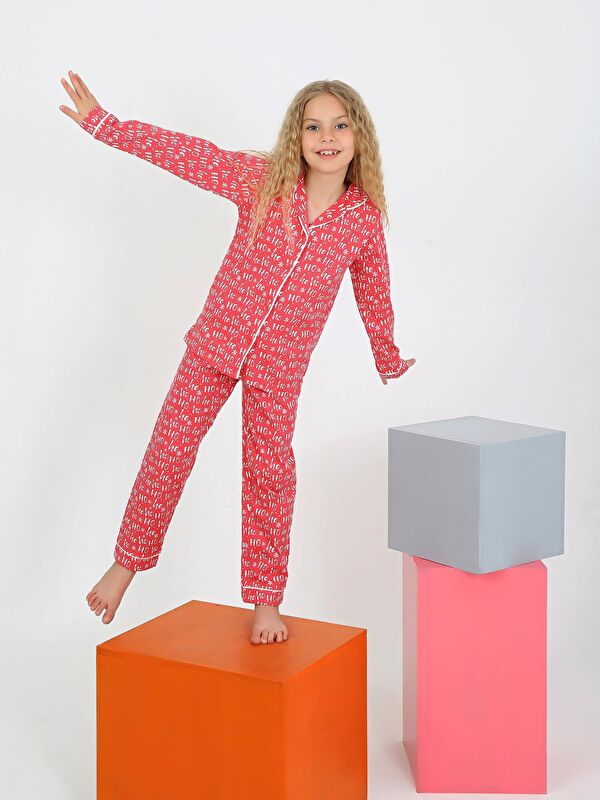 Vitmo Düğmeli Kız Uzun Kollu 'Hoho' Model Pijama Takımı