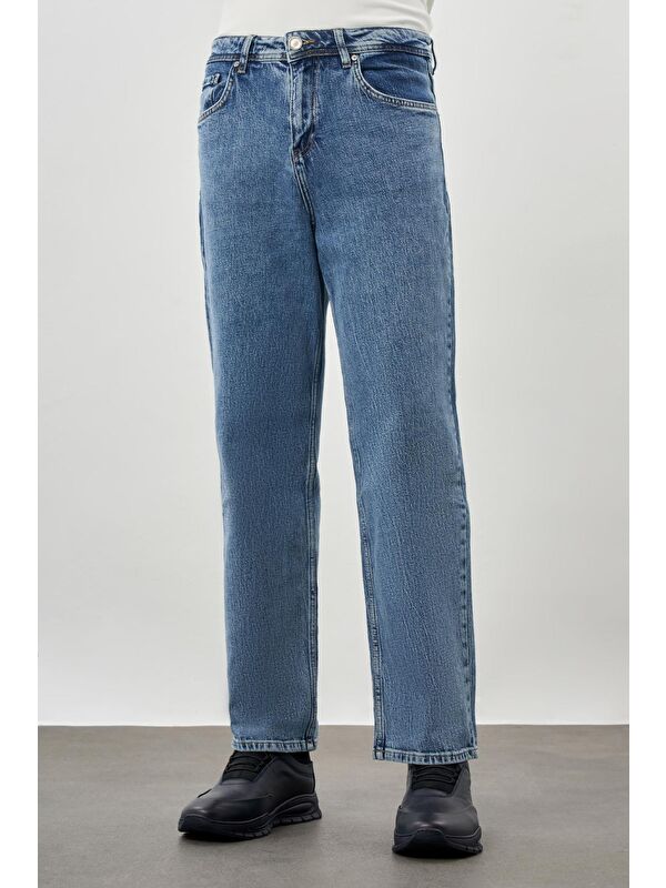 İMZA Düz Pamuklu 5 Cep Oversize Casual Denim Jean Pantolon 1023245156