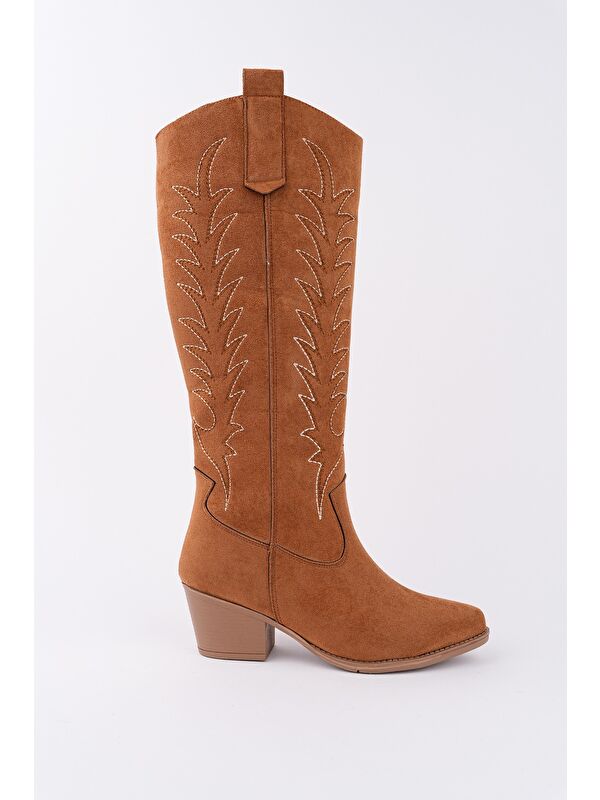 TEXAS Sivri Burun Nakışlı Kalın Topuklu Kadın Kovboy Western Çizme - Görsel 4