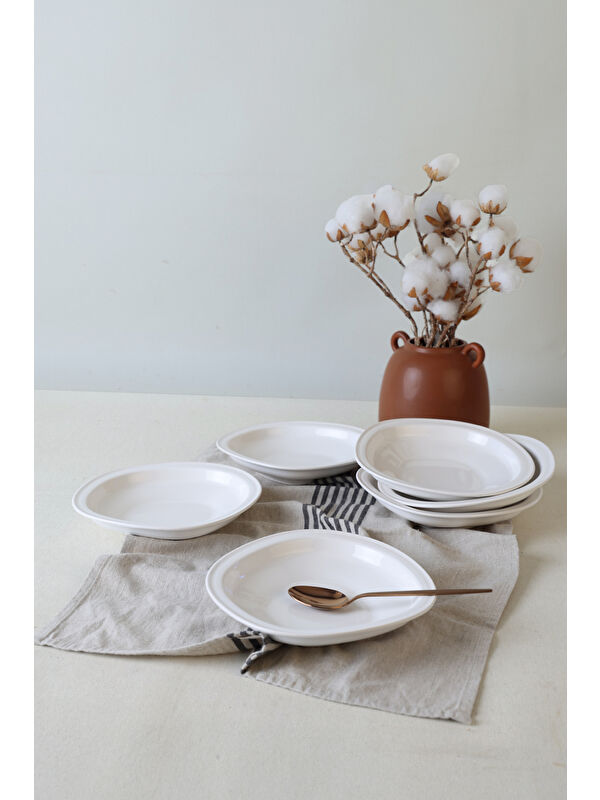 Keramika Beyaz Bloom Yemek Tabağı 24 Cm 6 Adet