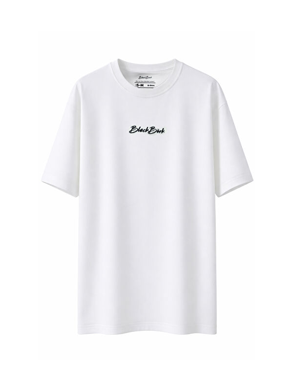 BlackBörk Nakışlı Oversize Off White B-Shirt