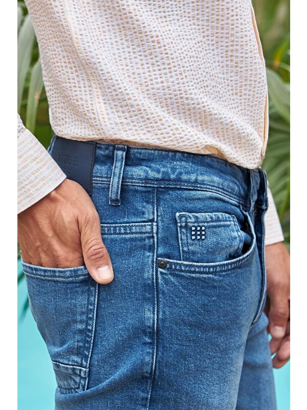 İMZA Mavi Gabardin Pamuklu 5 Cepli Slim Fit Dar Kesim Casual Denim Jean Pantolon 1023240154