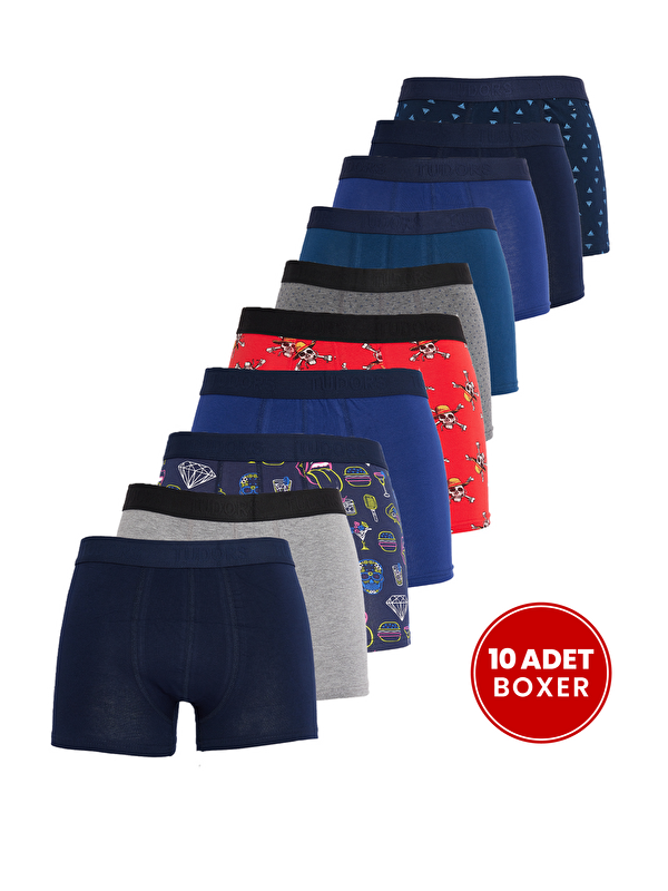 TUDORS Erkek 10'Lu Elastanlı Pamuklu Esnek Kumaş Premium Seri Boxer