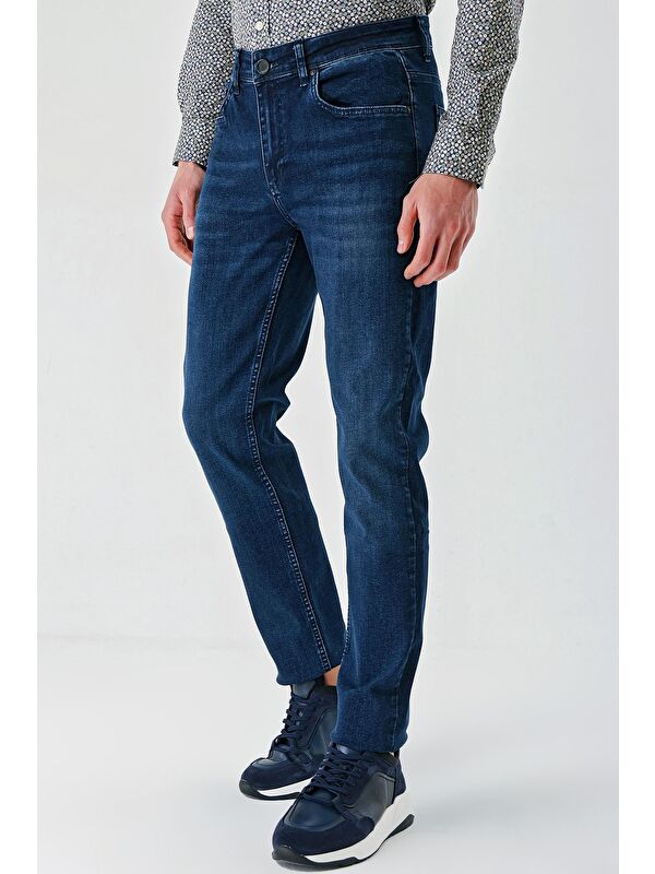 İMZA Lacivert Gabardin Pamuklu 5 Cepli Slim Fit Dar Kesim Casual Denim Jean Pantolon 1023240152