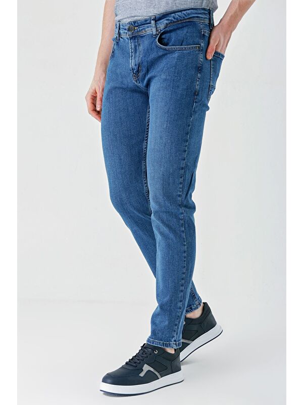 İMZA Koyu Mavi Gabardin 5 Cepli Slim Fit Dar Kesim Casual Denim Jean Jean Pantolon 1023240150