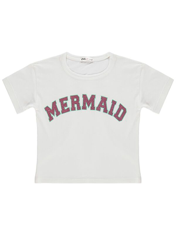 Civil Girls Mermaid Baskılı 2-5 Yaş Tişört - Kırık Beyaz