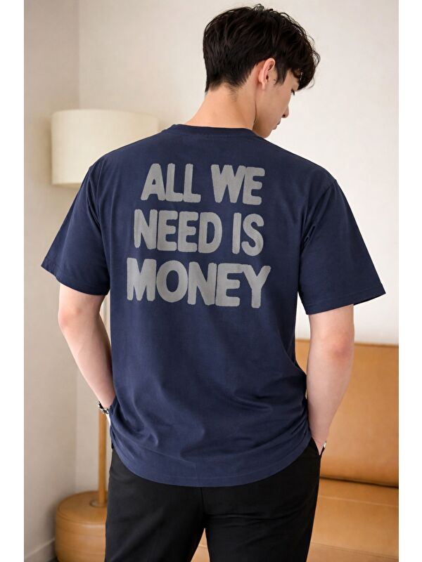 Tarz Cool Erkek Oversize Tişört Baskılı “All We Need Is Money” Yazılı Basic Streetwear T-Shirt