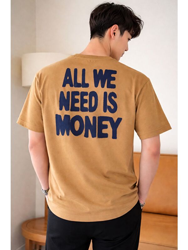 Tarz Cool Erkek Oversize Tişört Baskılı “All We Need Is Money” Yazılı Basic Streetwear T-Shirt