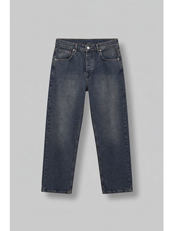 Abluka Online Erkek Baggy Fit Vintage Yıkamalı Jean Pantolon Lacivert