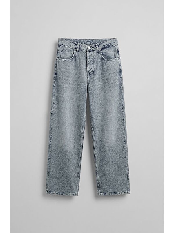 Abluka Online Erkek Baggy Fit Marangoz Cepli Jean Pantolon Açık Mavi