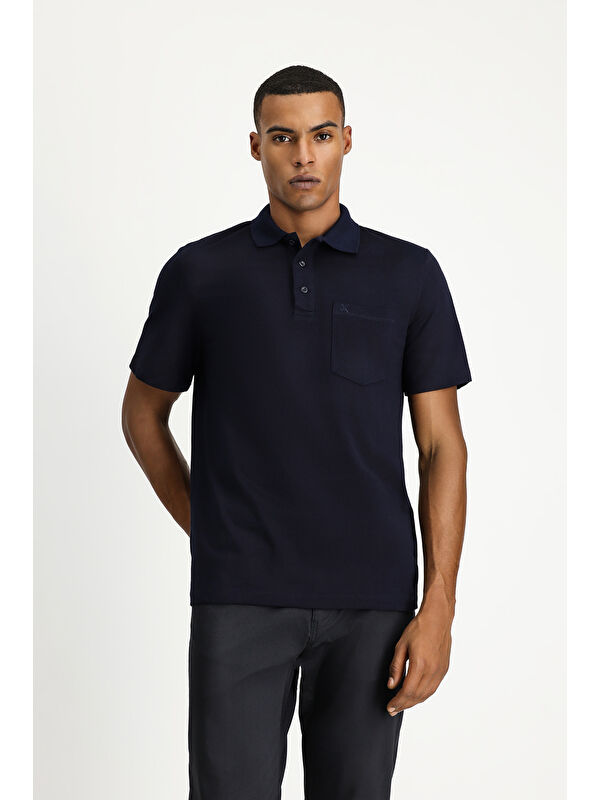 Kiğılı Regular Fit Pamuklu Nakışlı Cepli Polo Yaka Büyük Beden Tişört