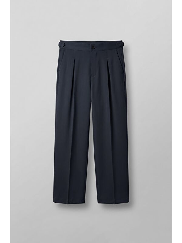 Abluka Online Erkek Süper Baggy Pileli Geniş Paça Gabardin Pantolon Lacivert