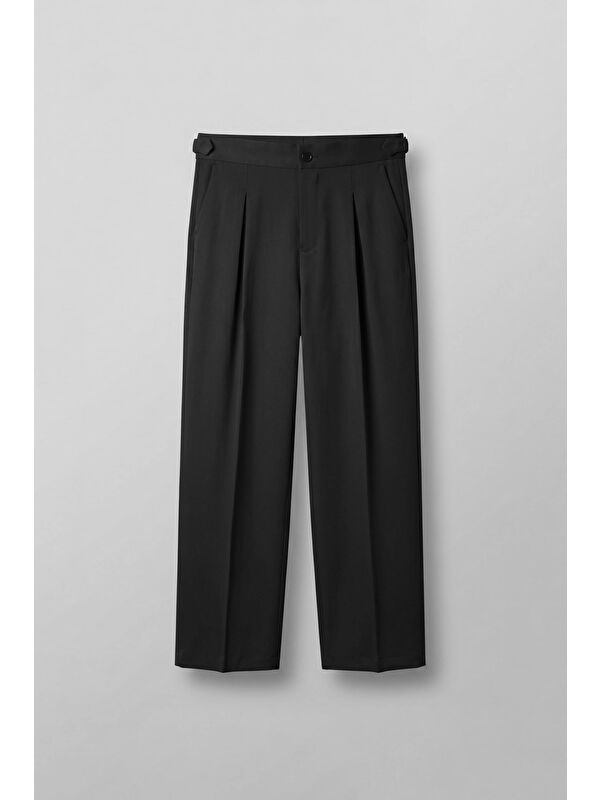 Abluka Online Erkek Süper Baggy Pileli Geniş Paça Gabardin Pantolon Siyah