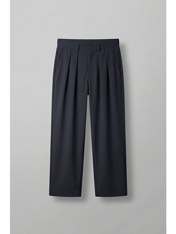 Abluka Online Erkek Baggy Fit Pileli Esnek Pantolon Lacivert