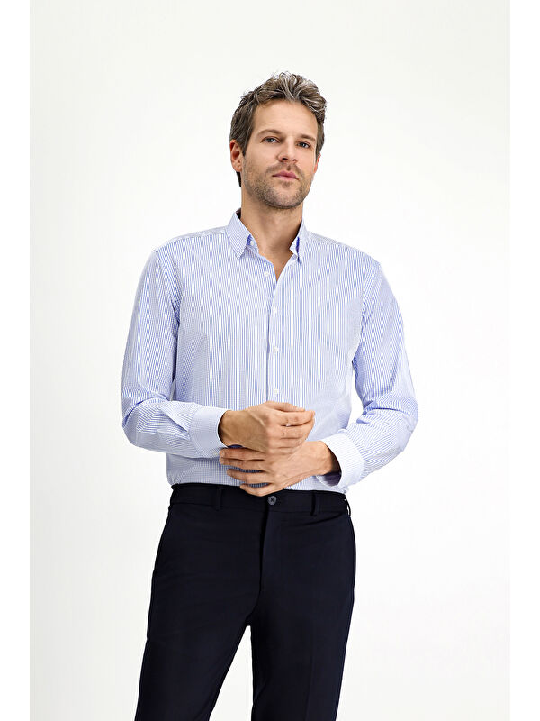 Kiğılı Uzun Kol Slim Fit Dar Kesim Klasik Ekose Pamuk %100 Pamuk Gömlek
