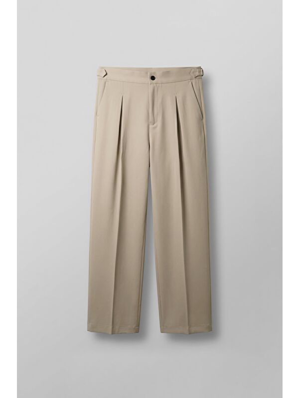 Abluka Online Erkek Süper Baggy Pileli Geniş Paça Gabardin Pantolon Bej
