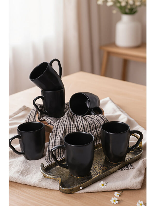Keramika Mat Siyah Organik Kupa 10 Cm 6 Adet