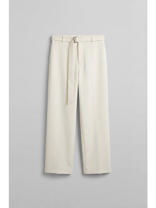 Abluka Online Erkek Baggy Fit Smart Casual Kemerli Pantolon Beyaz