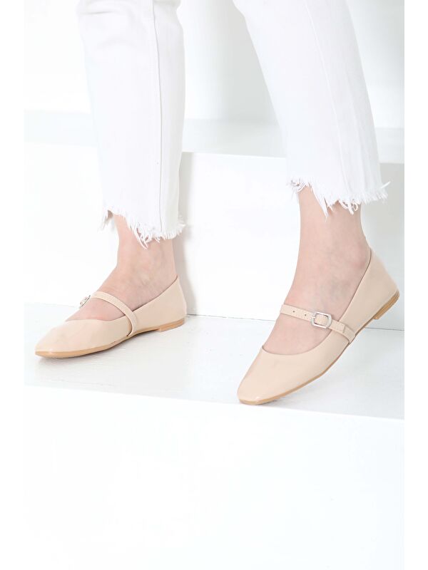 Kadın Vizon Kemerli Rugan Ayakkabı - 27155 - Görsel 4