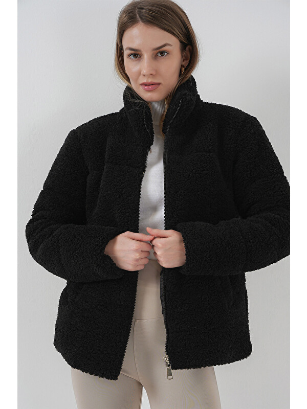 Bigdart 5178 Astarlı Pelüş Mont   Siyah
