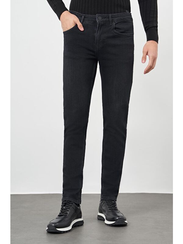 İMZA Siyah Düz Gabardin Pamuklu 5 Cep Slim Fit Casual Denim Jean Pantolon 1023245155