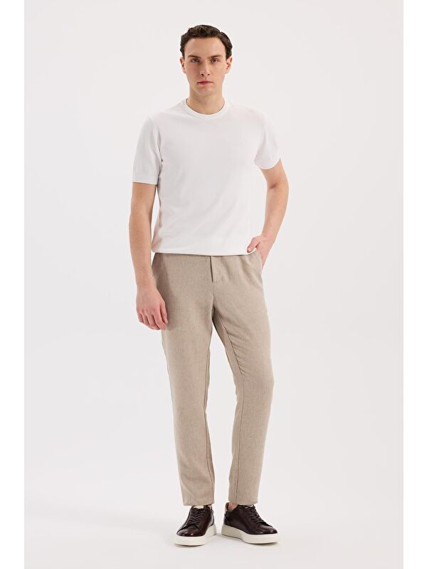 JAKAMEN Krem Comfort Fit Beli Lastikli Jogger Pantolon