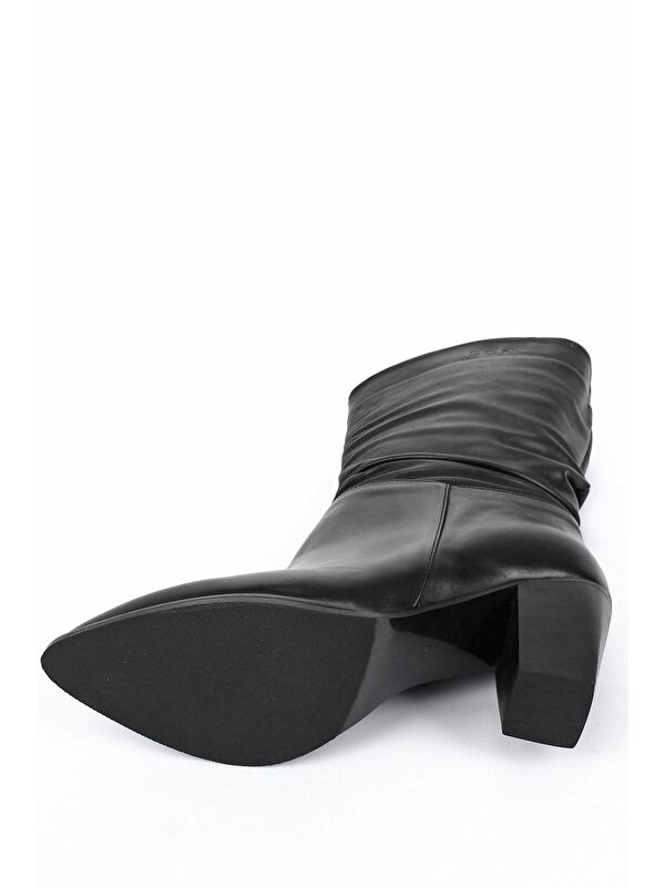 SİYAH Hakiki Deri Sivri Burun Körüklü Topuklu Kadın Günlük Çizme 44579 - Görsel 8