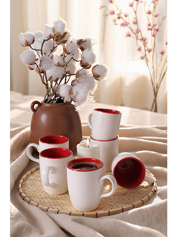 Keramika Mat Beyaz / Kırmızı Bulut Kupa 9 Cm 6 Adet