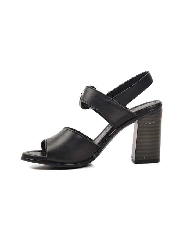 Siyah Hakiki Deri Kadın Topuklu Sandalet 9750 - Görsel 3