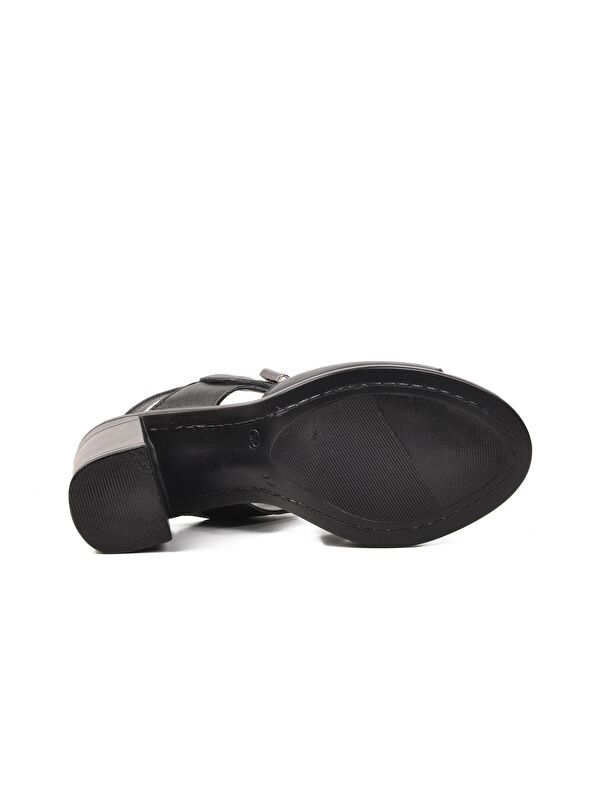 Siyah Hakiki Deri Kadın Topuklu Sandalet 9750 - Görsel 6
