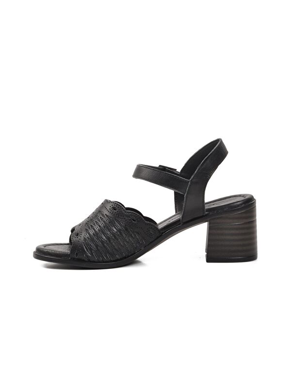 Siyah Hakiki Deri Kadın Topuklu Sandalet - Görsel 3