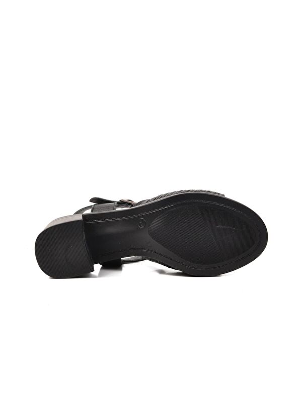 Siyah Hakiki Deri Kadın Topuklu Sandalet - Görsel 6