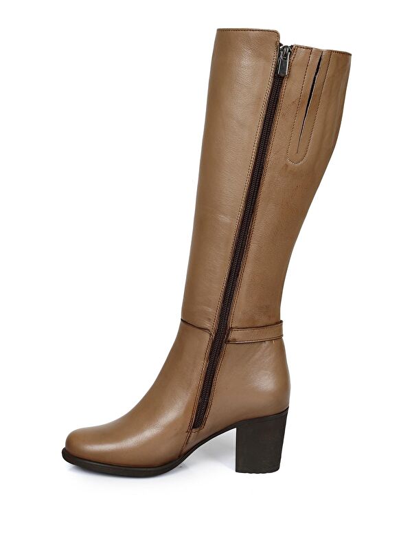 VİZON Hakiki Deri Yuvarlak Burun Kauçuk Taban Topuklu Fermuarlı Tokalı Kadın Günlük Çizme 46501 - Görsel 7