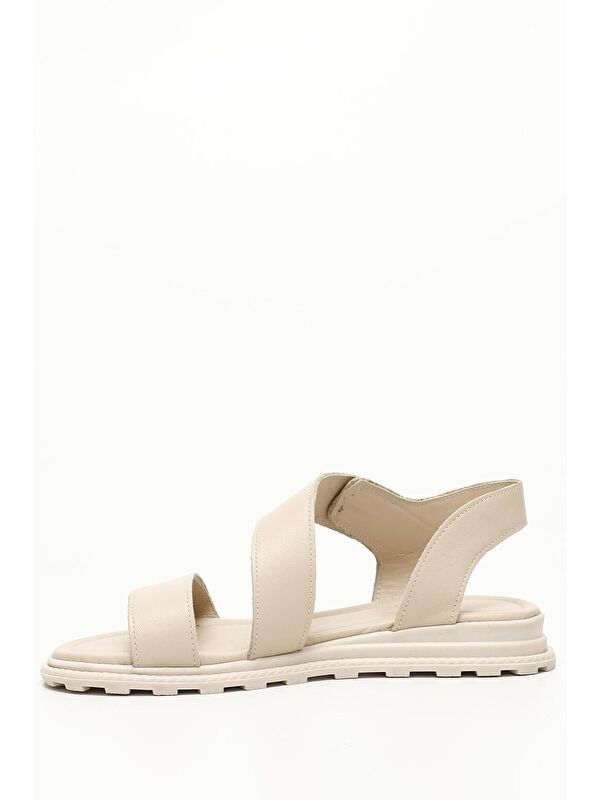 BEJ Hakiki Deri Dolgu Taban Sandalet 45033 - Görsel 4