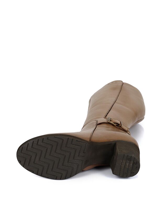 VİZON Hakiki Deri Yuvarlak Burun Kauçuk Taban Topuklu Fermuarlı Tokalı Kadın Günlük Çizme 46501 - Görsel 8