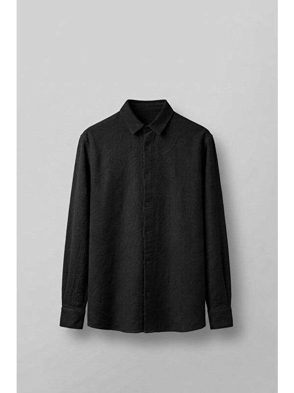 Abluka Online Erkek Relaxed Fit Jakar Desenli Uzun Kollu Gömlek Siyah