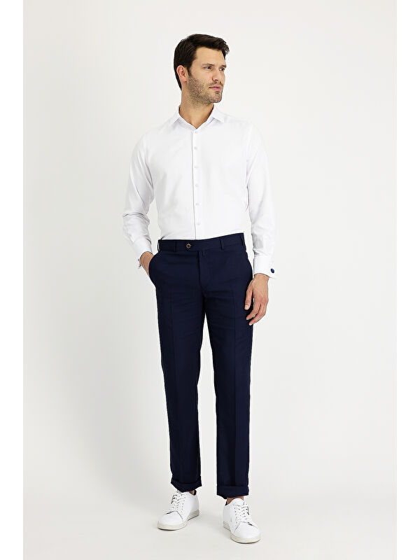 Kiğılı Slim Fit Dar Kesim Klasik Keten Karışımlı Kumaş Pantolon