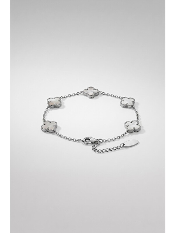 Abluka Online Unisex Minimal Çelik Yonca Bileklik Beyaz