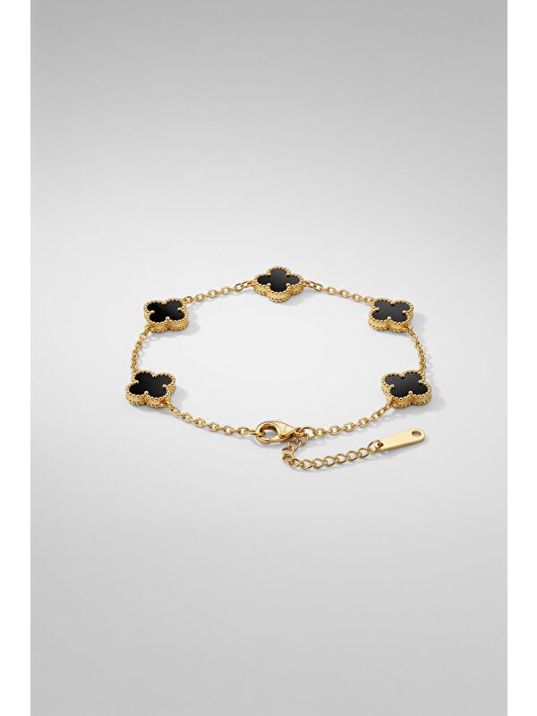 Abluka Online Unisex Minimal Çelik Yonca Bileklik Altın