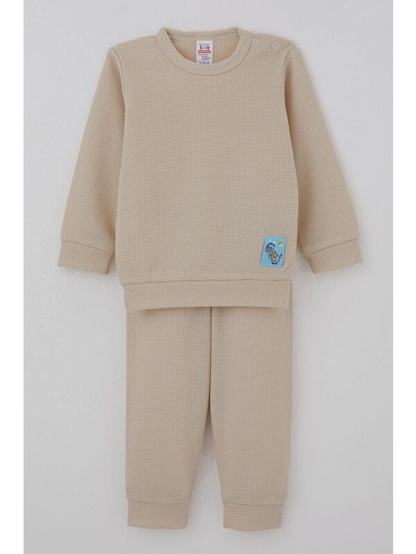 Breeze Erkek Bebek Pijama Takımı Omuzdan Patlı Sevimli Fil Armalı Taş (4 Ay-1 Yaş)