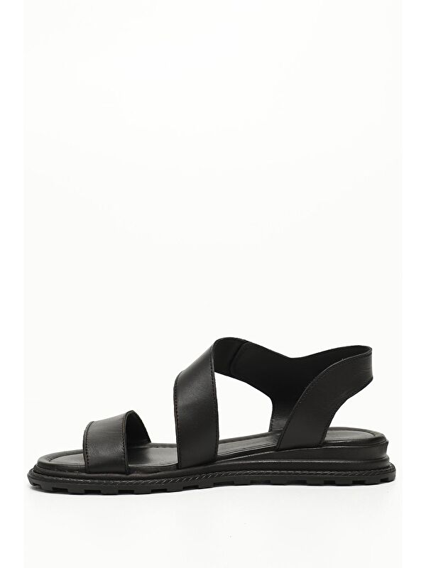 SİYAH Hakiki Deri Dolgu Taban Sandalet 45033 - Görsel 4