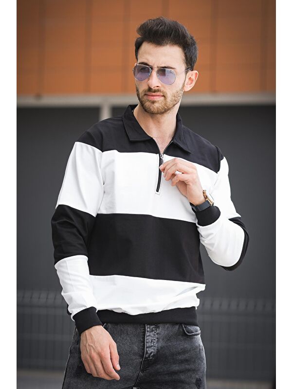 Oksit Yaounde Çift Renkli Yarım Fermuarlı Yakalı Erkek Sweatshirt